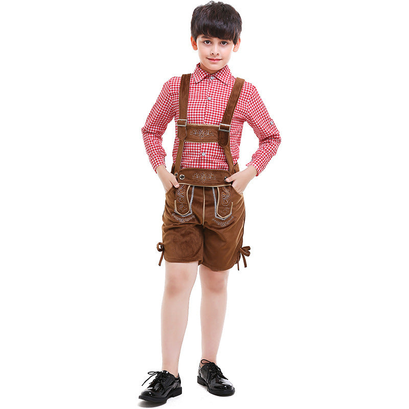 Unisex nan traditionelle Kinderlederhose mit verstellbaren Trägern und feiner Stickerei Drune