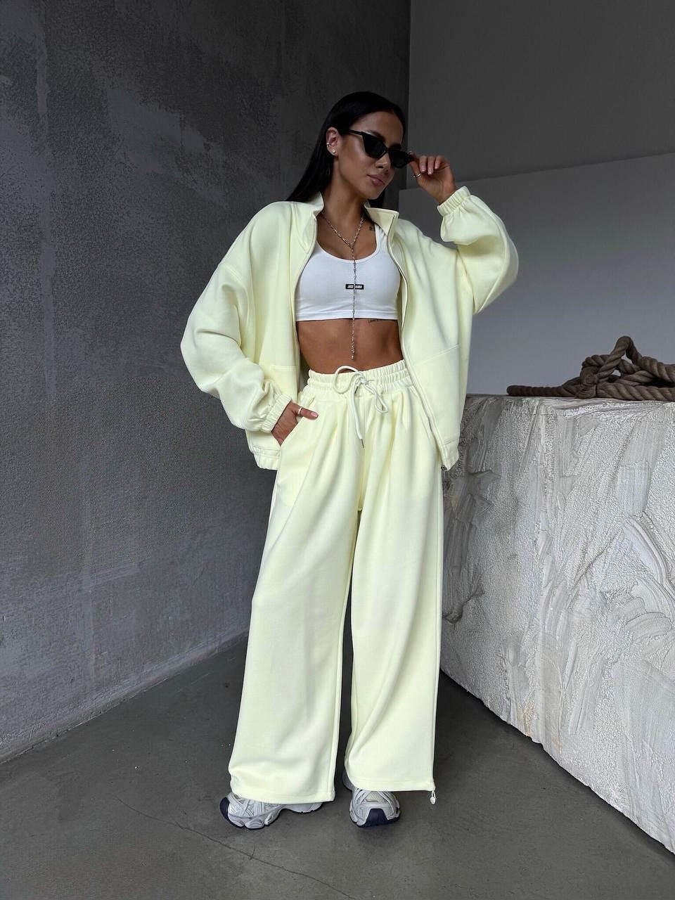 Damen Oversized lässiger Sportanzug mit Reißverschluss und elastischer Taille Drune