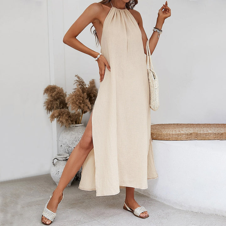 Damen Maxikleid mit raffiniertem Rüschendetail und elegantem Halter-Ausschnitt Drune