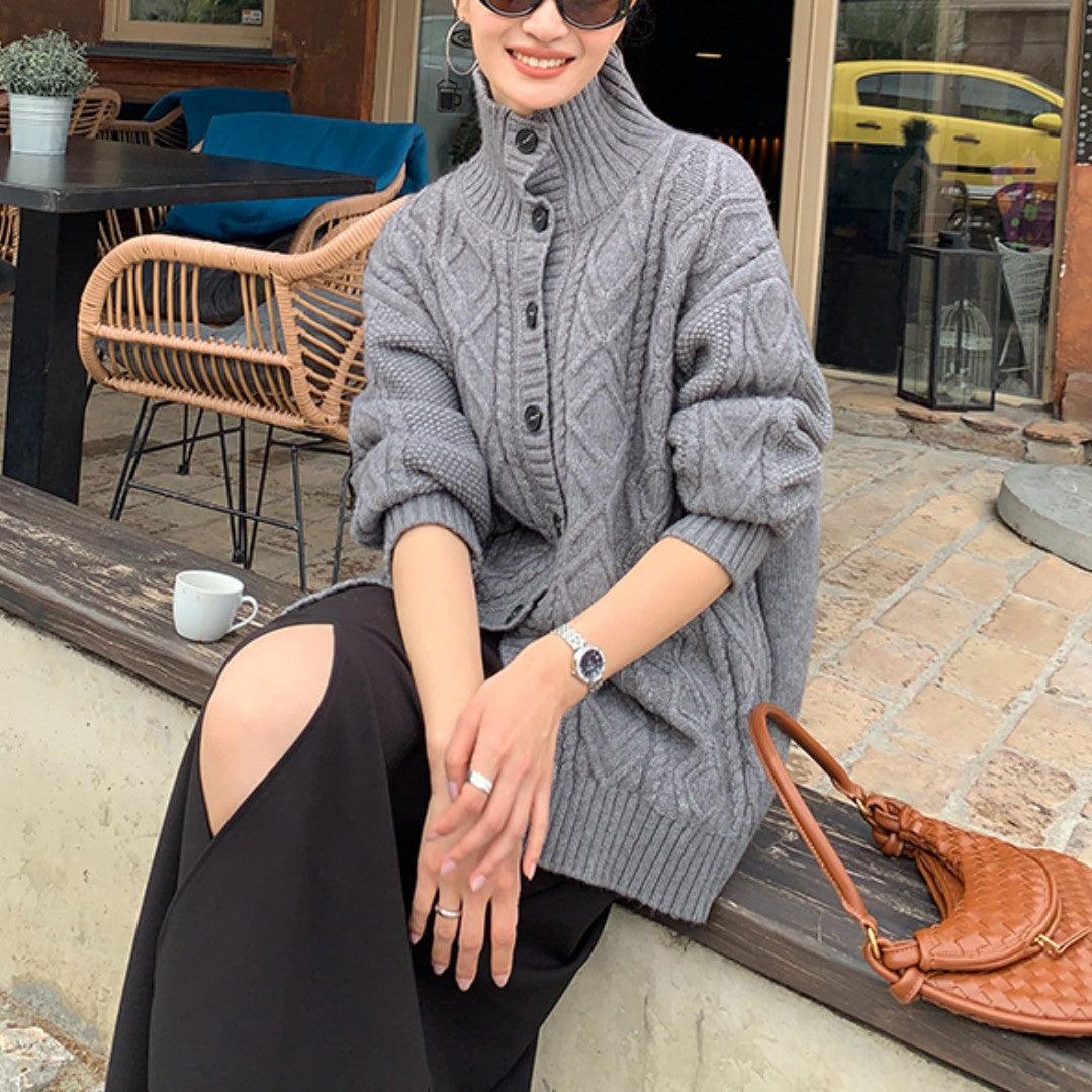 Damen Strickjacke mit hochgeschlossenem Kragen und strukturierter Oberfläche Drune
