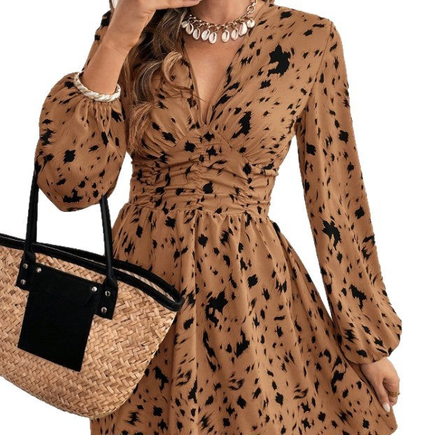 Damen Mini-Kleid mit Puffärmeln und Rüschen Drune
