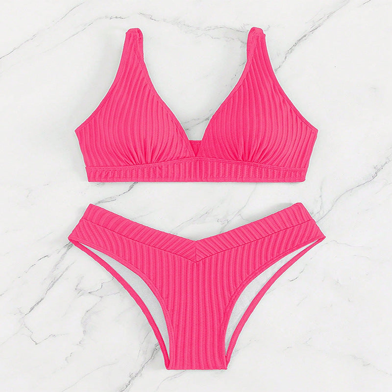 Damen Hochgeschnittenes Triangel-Bikini-Set mit strukturiertem Stoff Drune