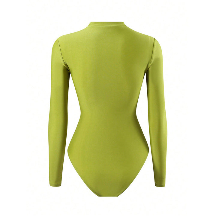 Damen langärmliger Badesuit mit floralem Wickelrock Drune