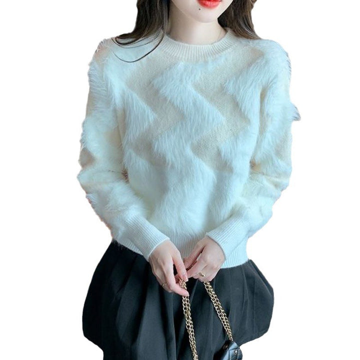 Damen Flauschiger Pullover mit geometrischem Muster und weitem Schnitt Drune