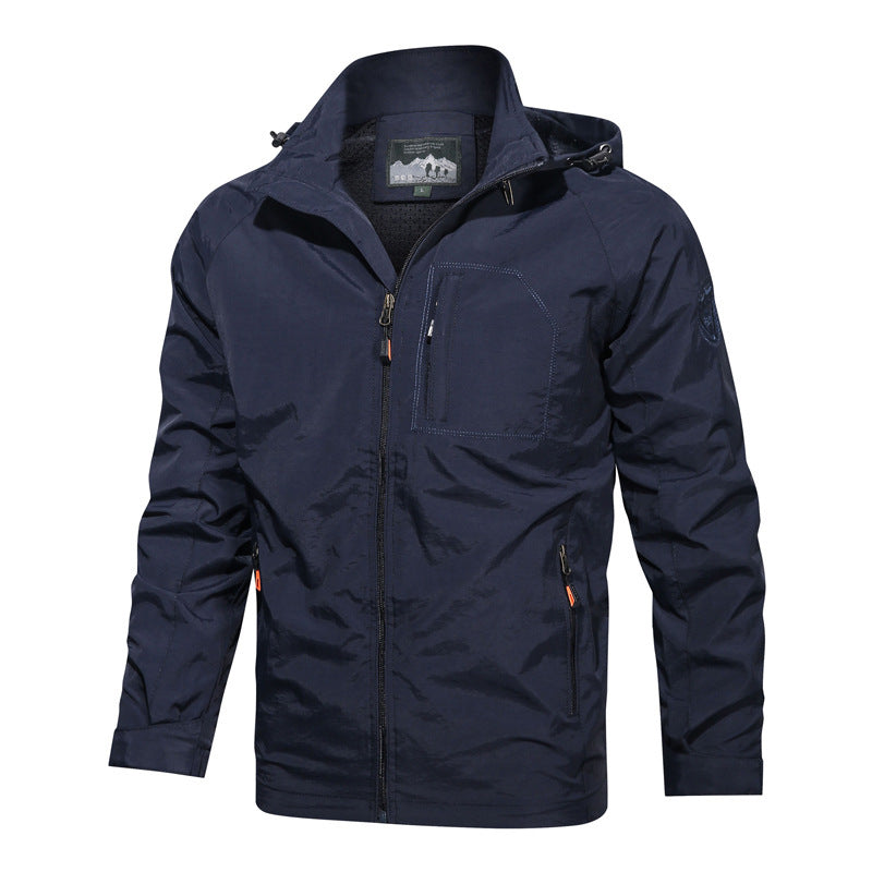 Herren nan leichte winddichte Outdoorjacke mit Kapuze und taktischer Brusttasche Drune