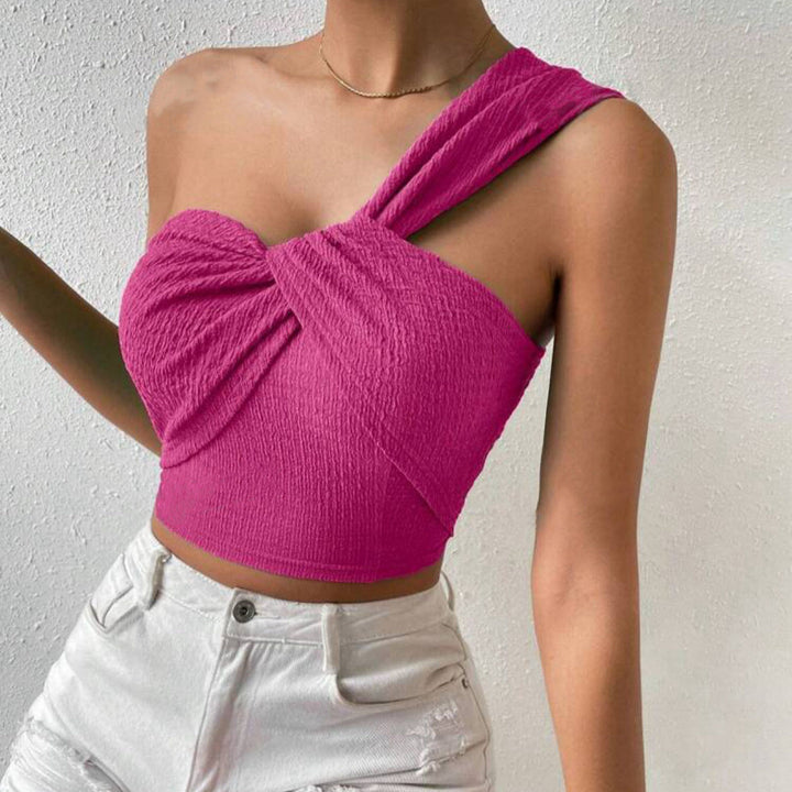 Damen Off-Shoulder Crop-Top mit raffiniertem Raffung und asymmetrischem Design Drune