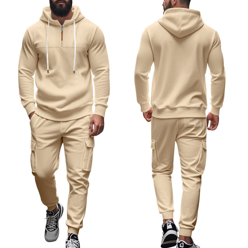 Herren nan Cargo-Joggingset mit Halbzip-Kapuzenpullover und Kordelbund-Cargohose Drune