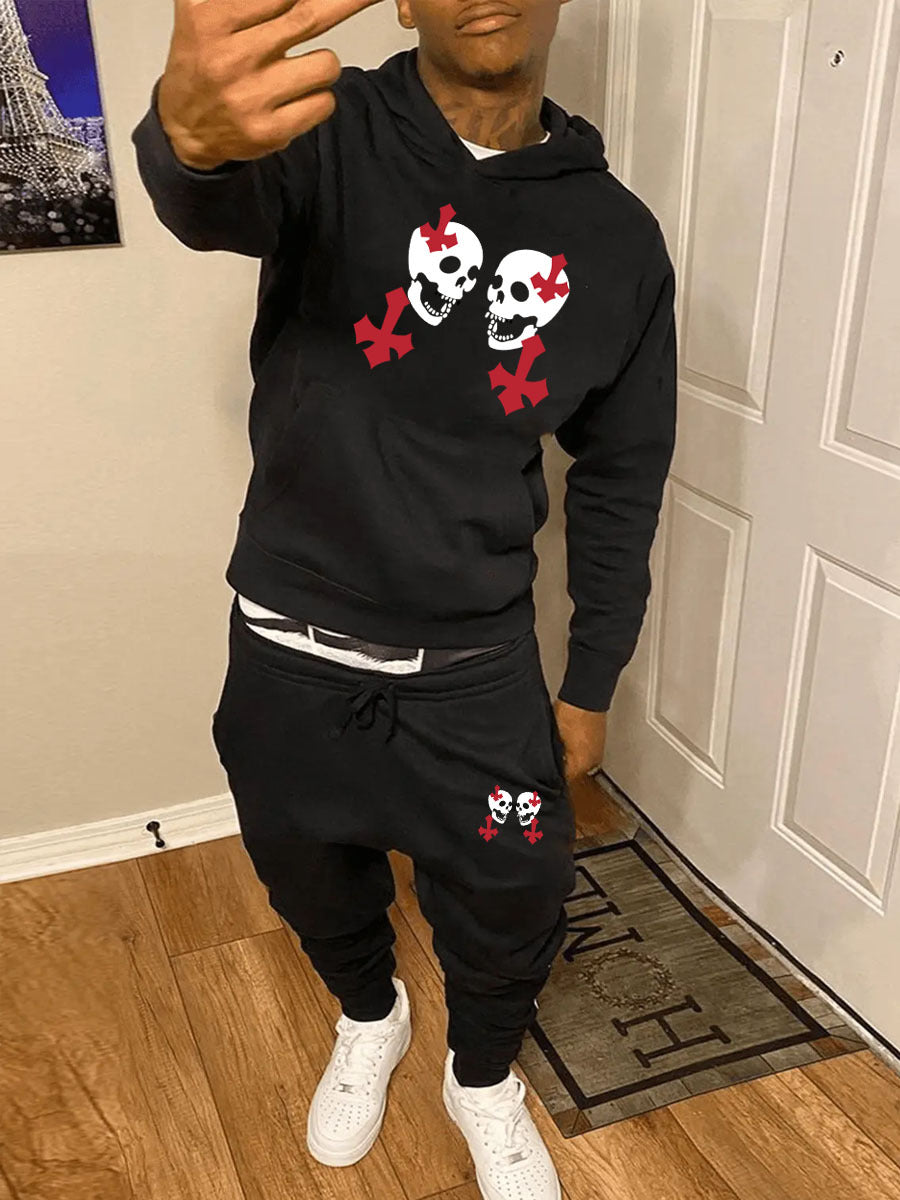 Damen Sportliches Hoodie- und Jogginghose-Set mit kreativem Totenkopfdesign Drune