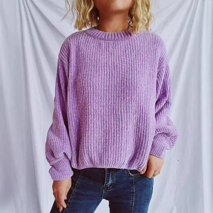 Damen gemütlicher Grobstrickpullover mit weiten Ärmeln und strukturiertem Design Drune