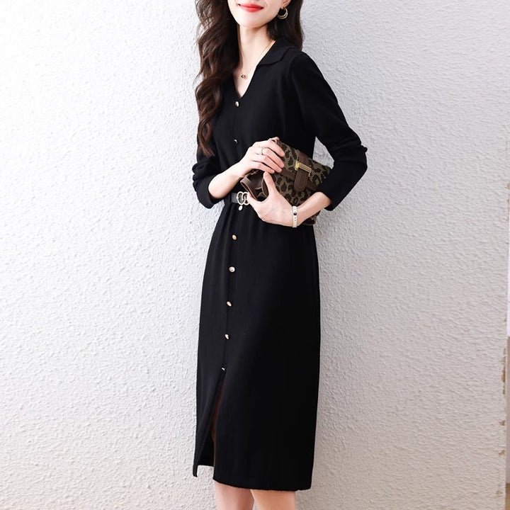 Damen Elegantes Hemdkleid mit Knopfverschluss und seitlichem Schlitz Drune
