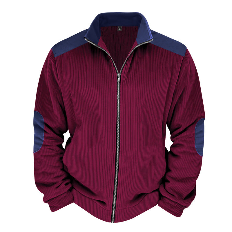 Herren Sportliche Zip-Jacke mit Rippenstruktur und Kontrastärmel Drune