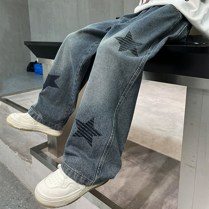 Damen weite Jeans mit Sternen-Applikationen Drune