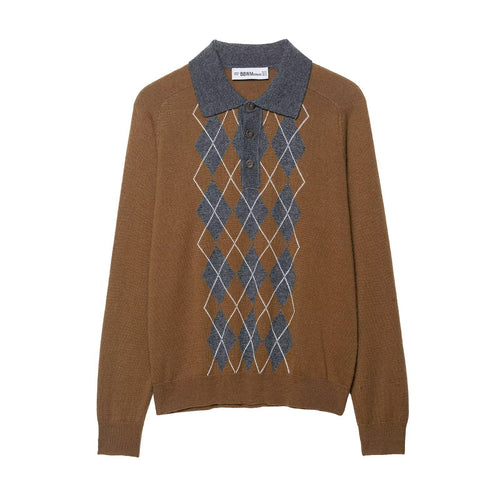 Damen Strickpullover mit modischem Rautenmuster und klassischem Polokragen Drune