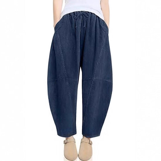 Damen raffinierte High-Waist Freizeithose mit Kordelzug Drune