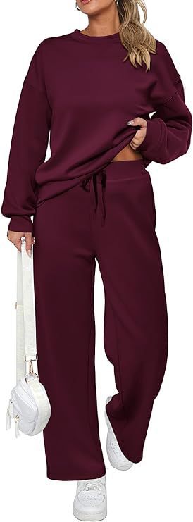 Damen nan zweiteiliges French-Terry Lounge-Set mit oversized Rundhals-Pullover und weitem Highwaist-Jogger Drune