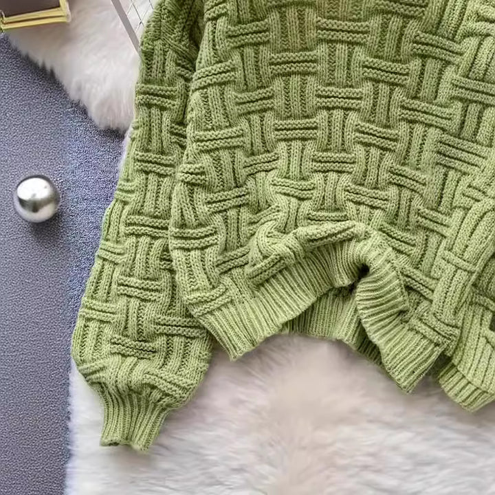 Damen Grobstrickpullover mit strukturiertem Muster und weitem Rundhalsausschnitt Drune