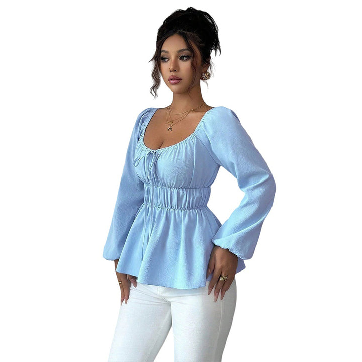 Damen lässige Bluse mit Tailleneinsatz und voluminösen Ärmel Drune