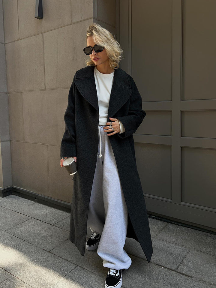 Damen Oversized Wollmantel mit elegantem Revers Drune