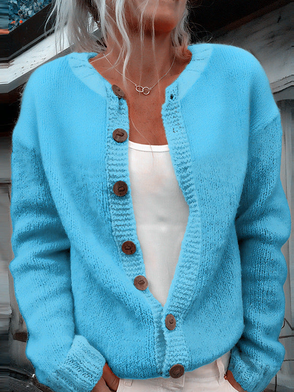 Damen nan kuscheliger Strickcardigan mit Zierholzknöpfen und Rundhalsausschnitt Drune