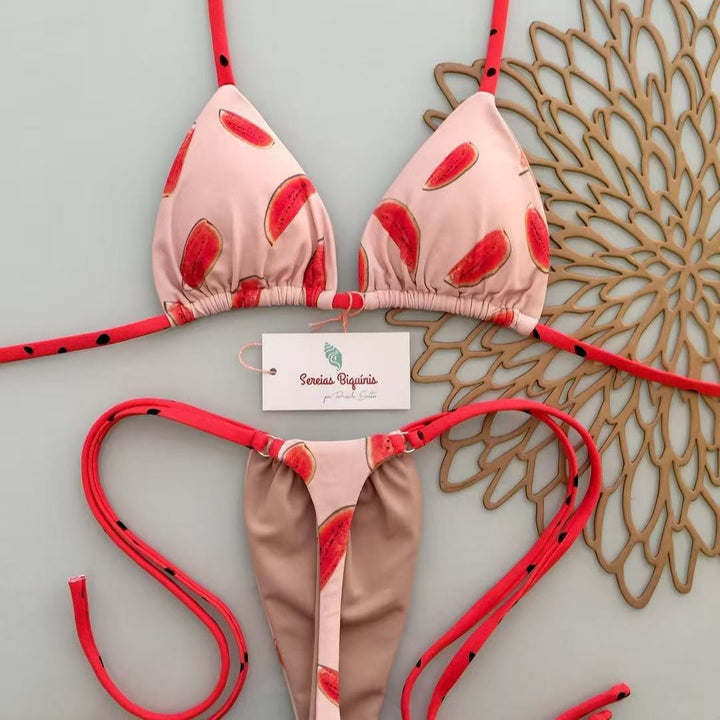 Damen Triangel-Bikini mit frischem Melonenmuster Drune