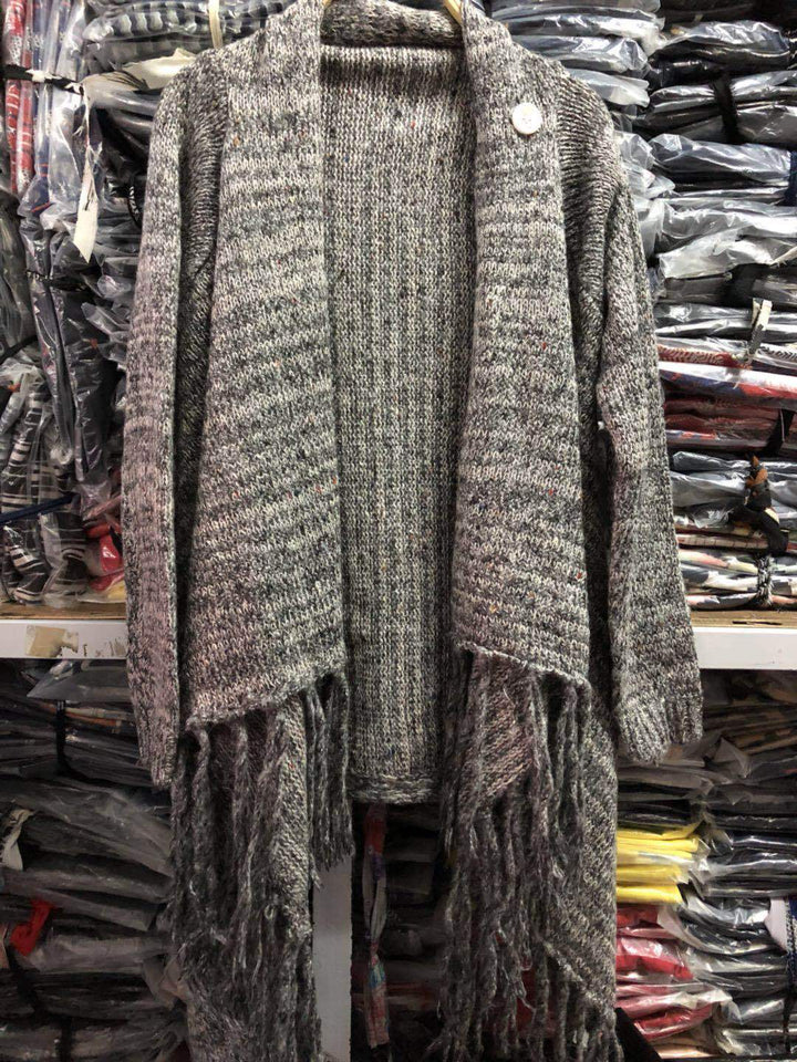 Damen gemütlicher Poncho mit Fransen Drune