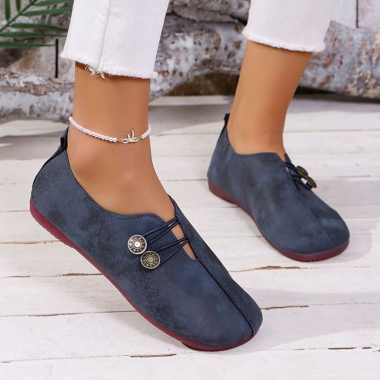 Damen nan elegante Komfort-Slipper im Mokassinstil mit elastischer Zierkordel und Knopfdetail Drune