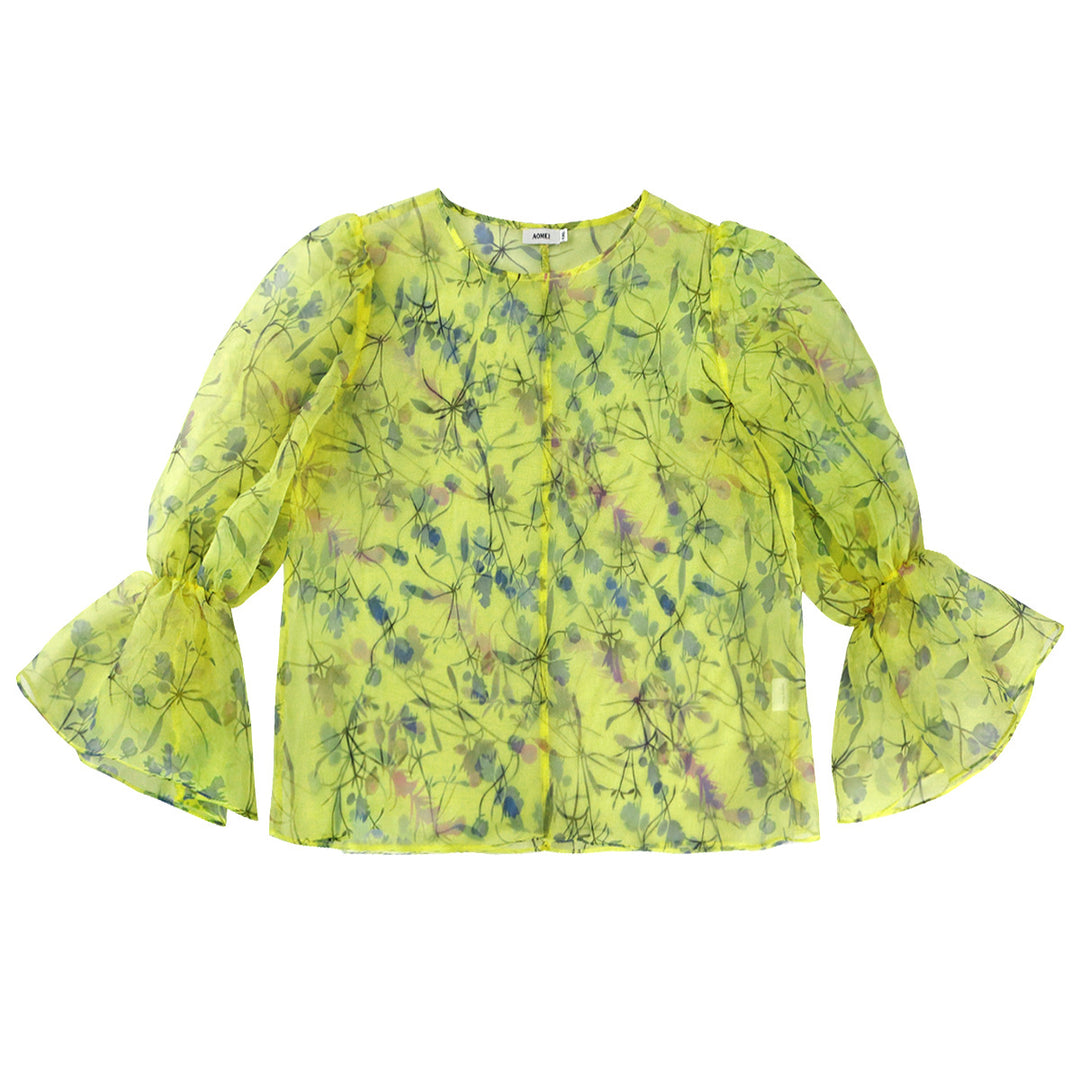 Damen blumige Chiffonbluse mit voluminösen Ärmeln Drune
