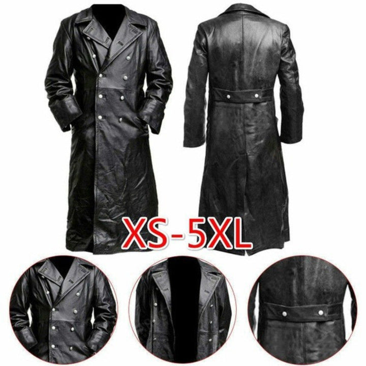 Herren Ledertrenchcoat mit doppelreihiger Knopfleiste