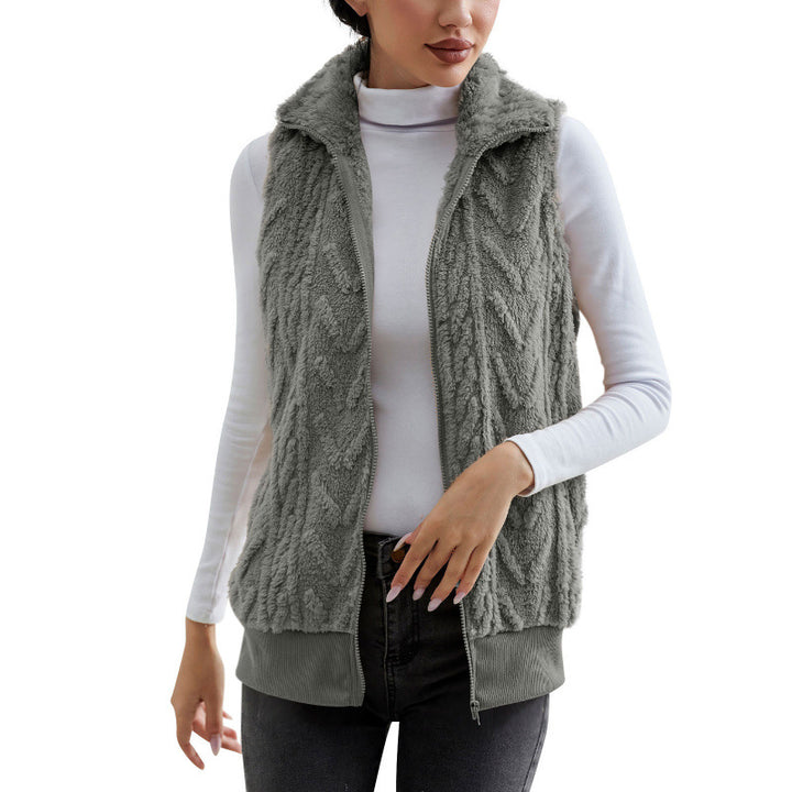 Damen kuschelige Fleecejacke mit Stehkragen und praktischen Taschen Drune