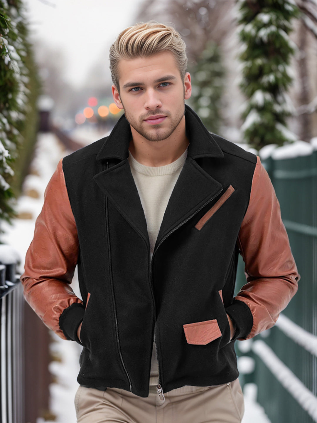 Herren sportlich-elegante Jacke mit Kunstleder-Ärmeln Drune