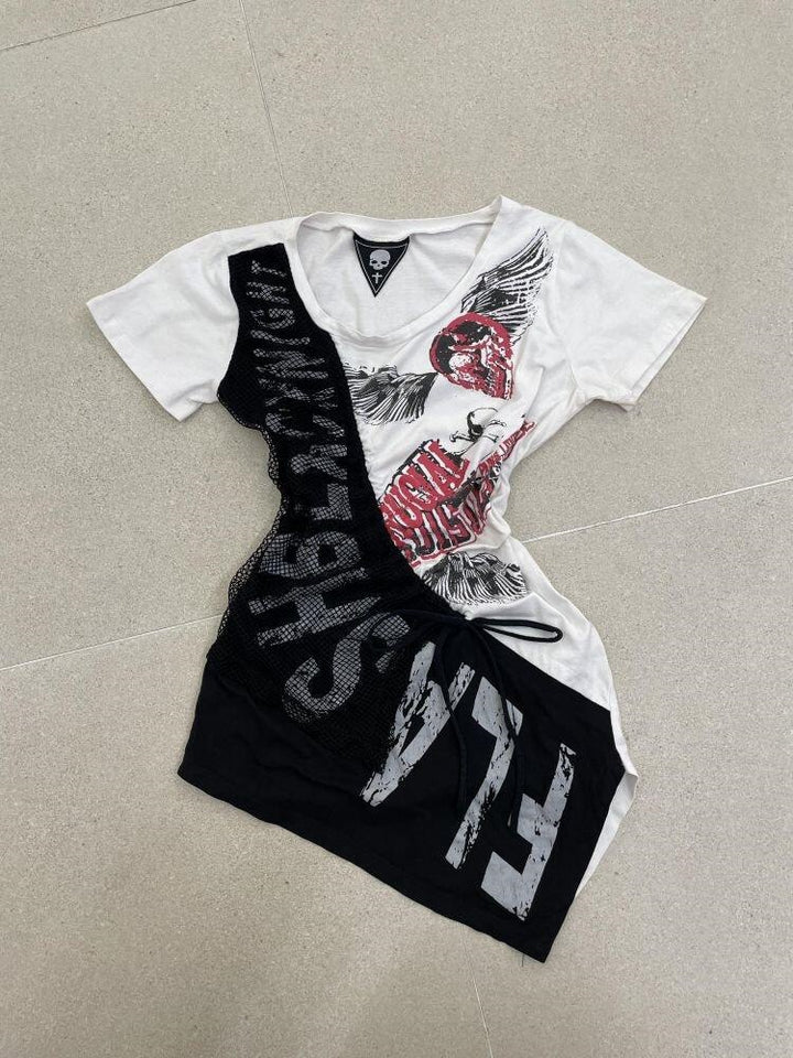 Damen lässiges T-Shirt mit einzigartigem Grafikdesign und sportlichem Mesh-Einsatz Drune