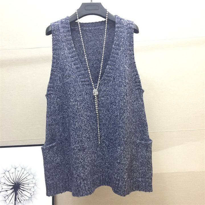 Damen V-Ausschnitt Stricktop mit seitlichen Taschen Drune