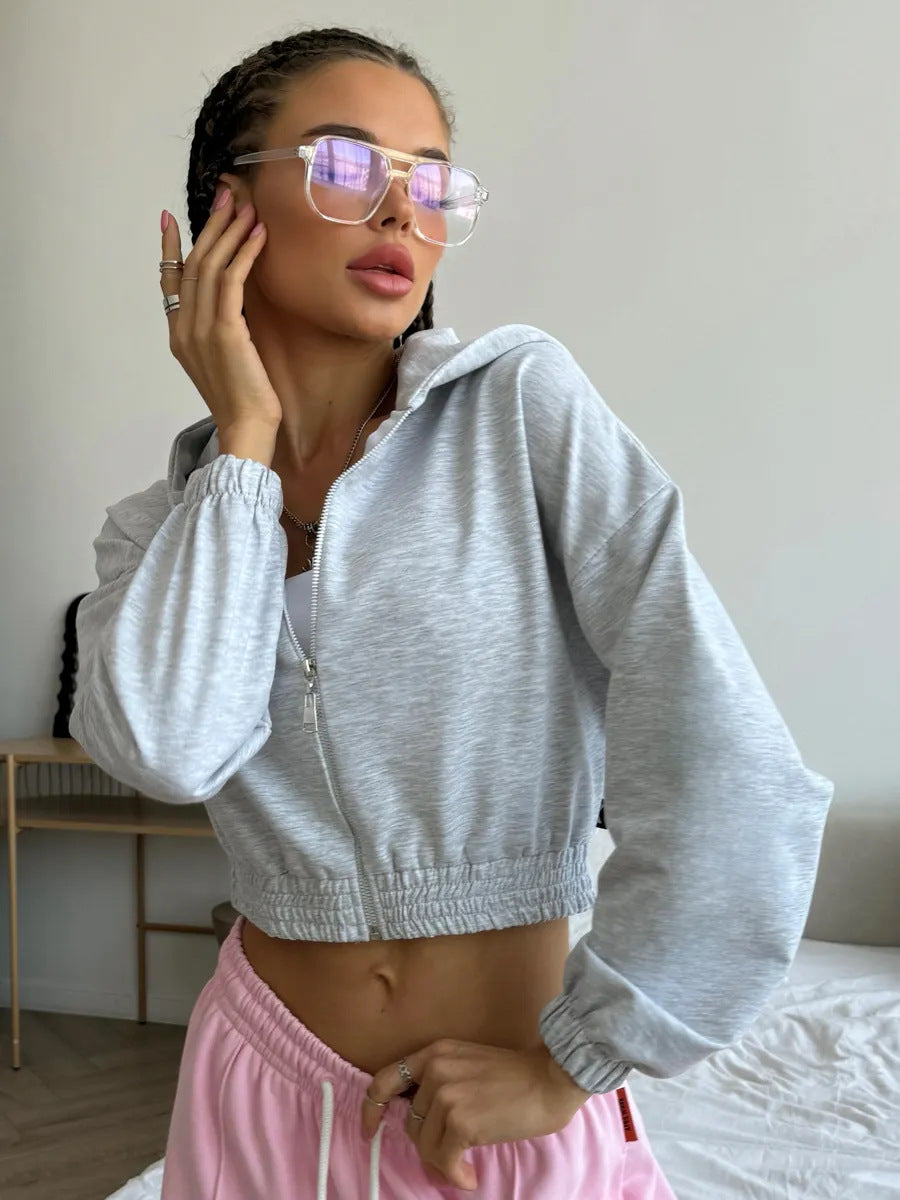 Damen cropped Kapuzenjacke mit elastischem Bund und lässigem Schnitt Drune