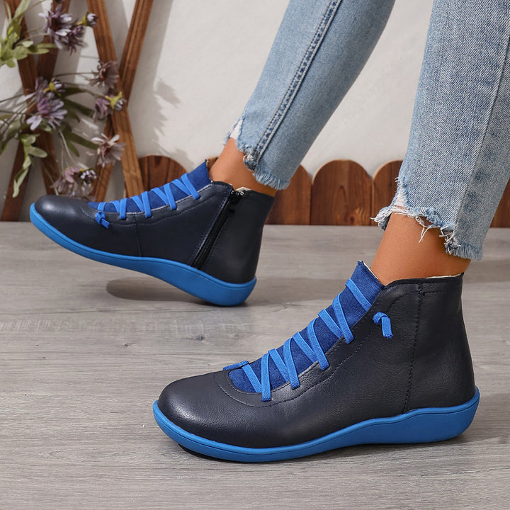 Damen nan sportliche knöchelhohe Schnürstiefelette mit seitlichem Reißverschluss und flexibler Gummisohle Drune