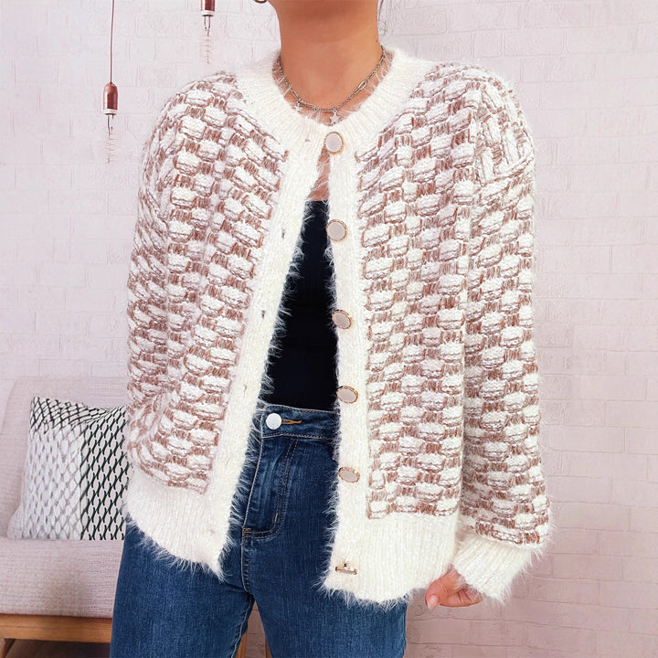 Damen gemütlicher Strickcardigan mit dekorativem Knopfdesign Drune