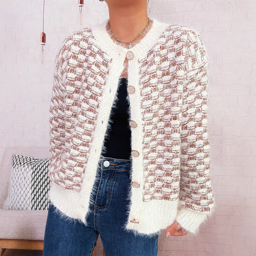 Damen gemütlicher Strickcardigan mit dekorativem Knopfdesign Drune