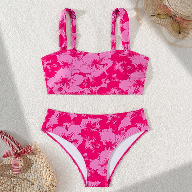 Damen Bikini-Set mit hoch tailliertem Slip und elegantem Blumenmuster Drune