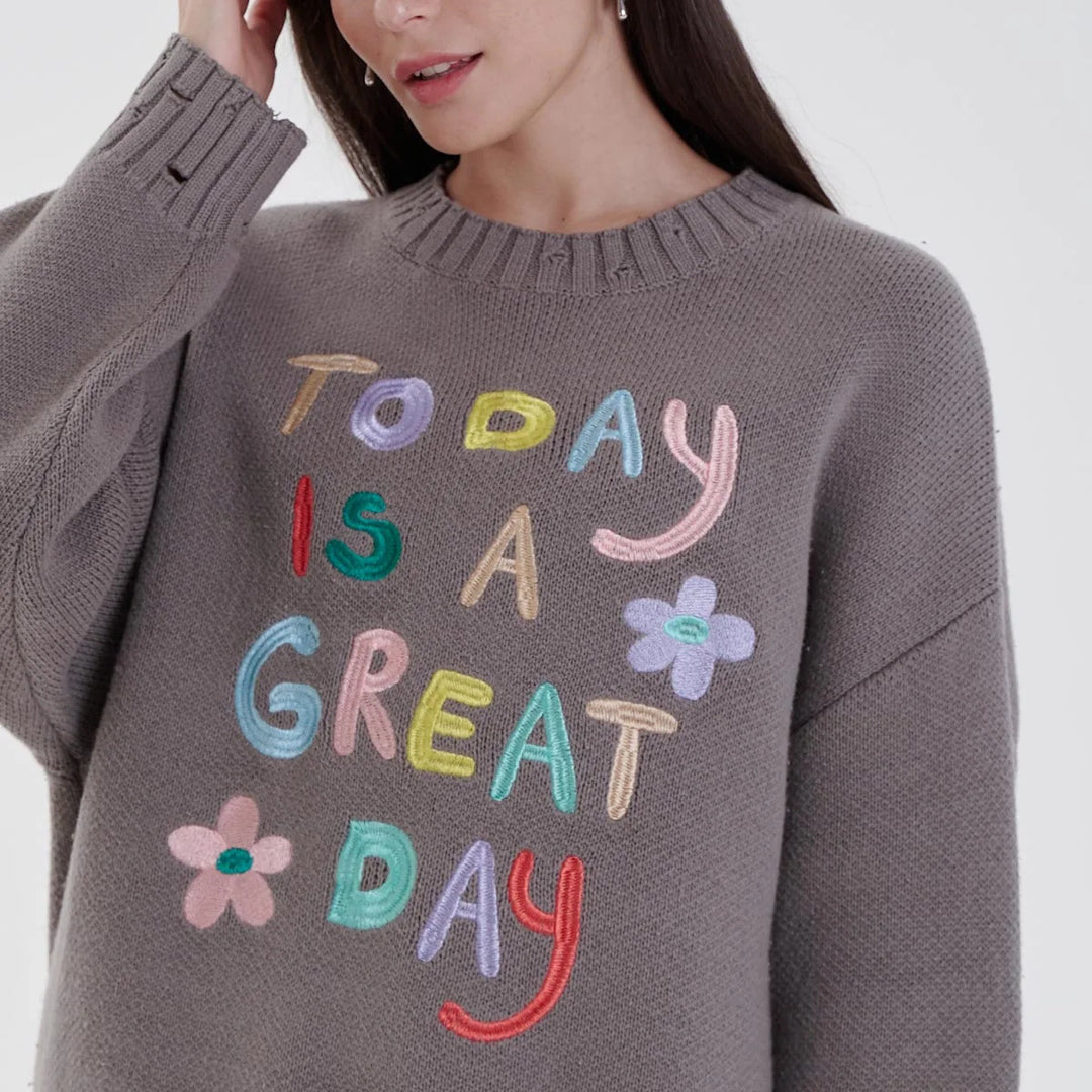 Damen oversized Sweatshirt mit buntem Stickdesign Drune