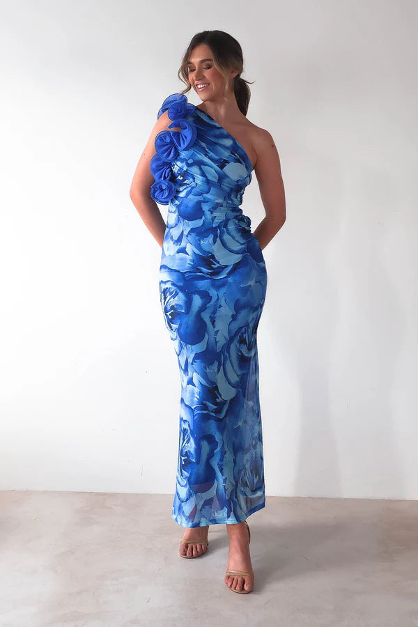 Damen Elegantes Abendkleid mit einseitigem Rüschen-Design und schmalem Schnitt Drune