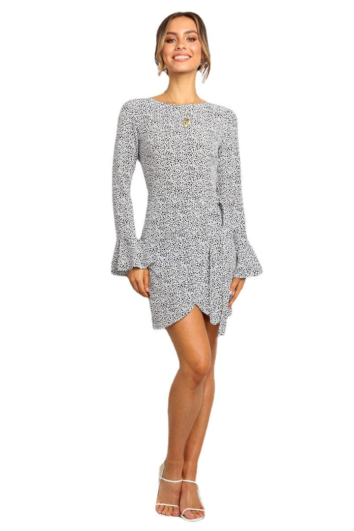 Damen Wickelkleid mit weit geschnittenen Ärmeln und Punktmuster Drune