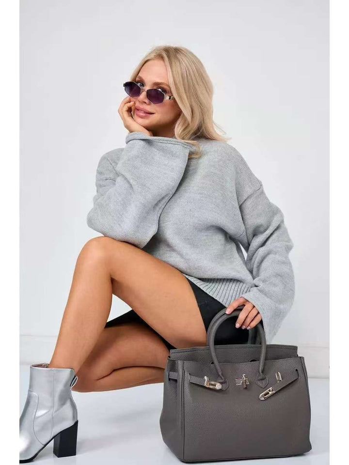 Damen Modischer Pullover mit weitem Schnitt und hohen Bündchen Drune