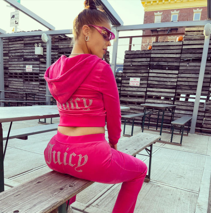 Damen nan luxuriöser Velours Trainingsanzug mit Reißverschlussjacke und Jogginghose Drune