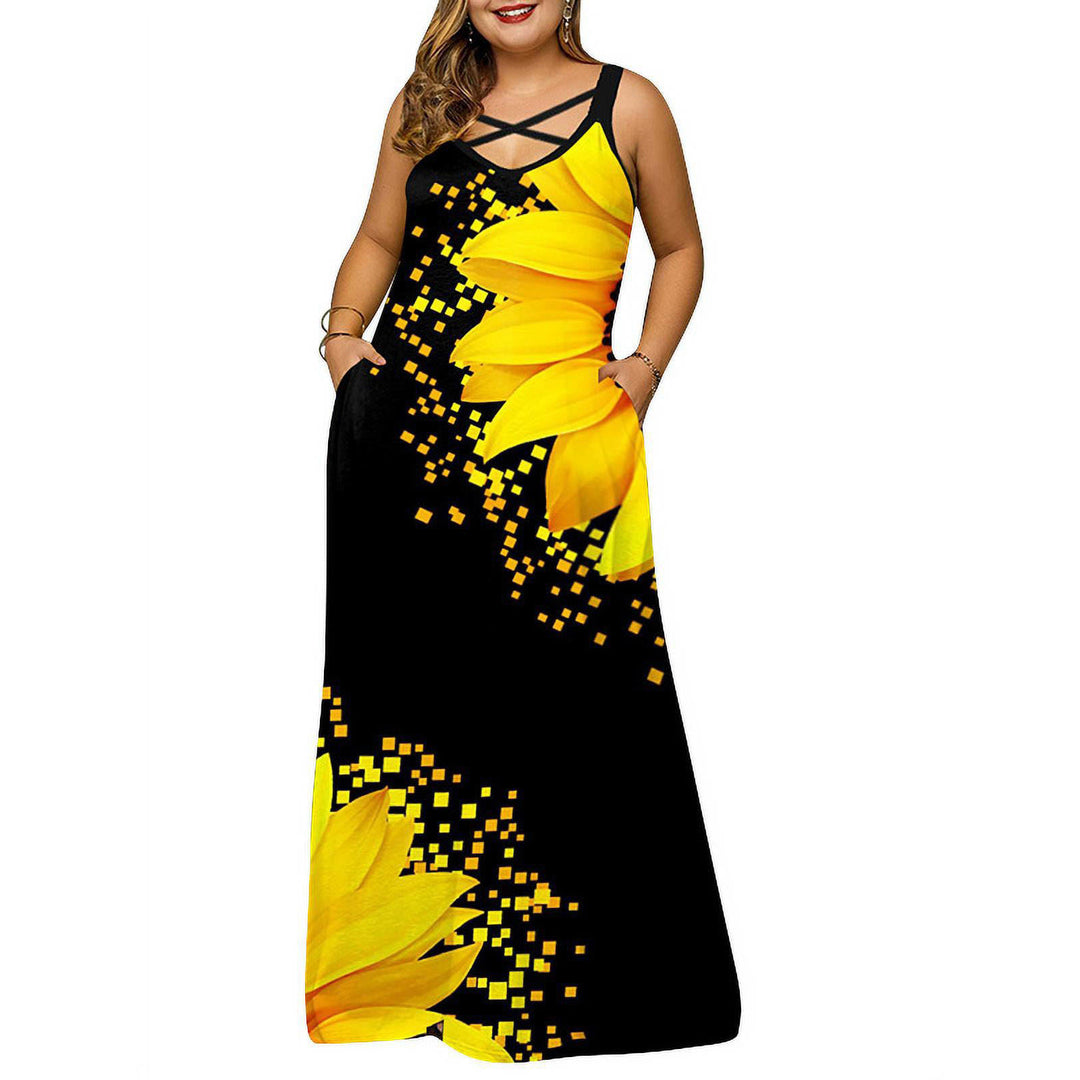 Damen Maxikleid mit stylischem Kreuz-Hals-Ausschnitt Drune