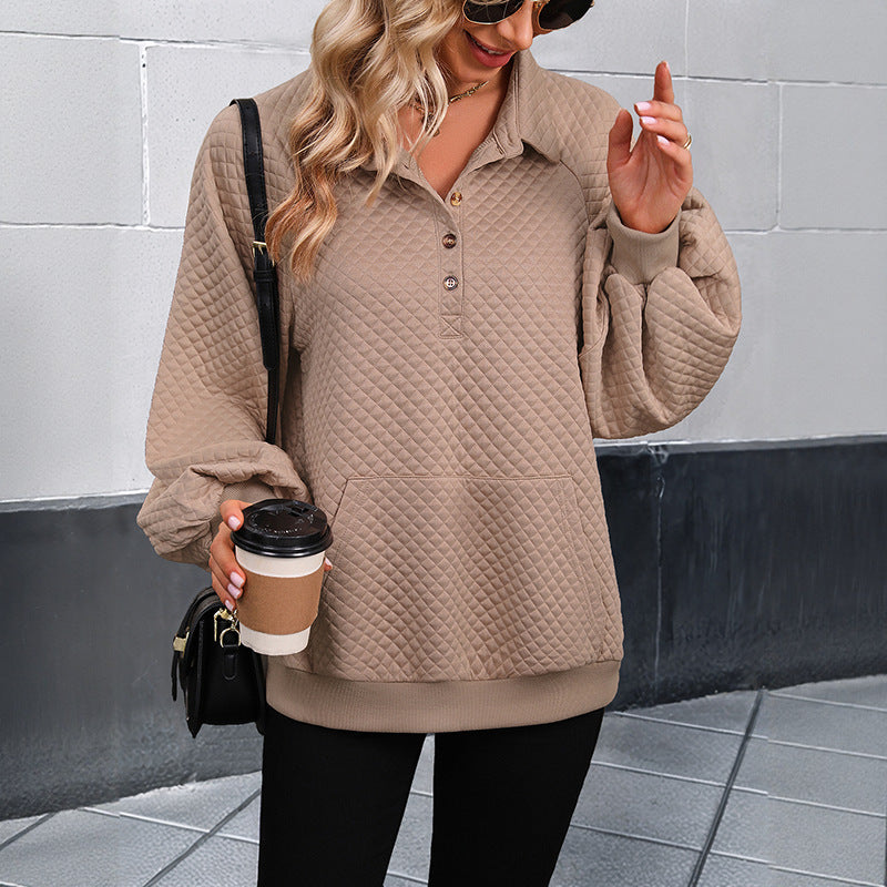 Damen lässiger Pullover mit Knopfleiste und strukturiertem Design Drune