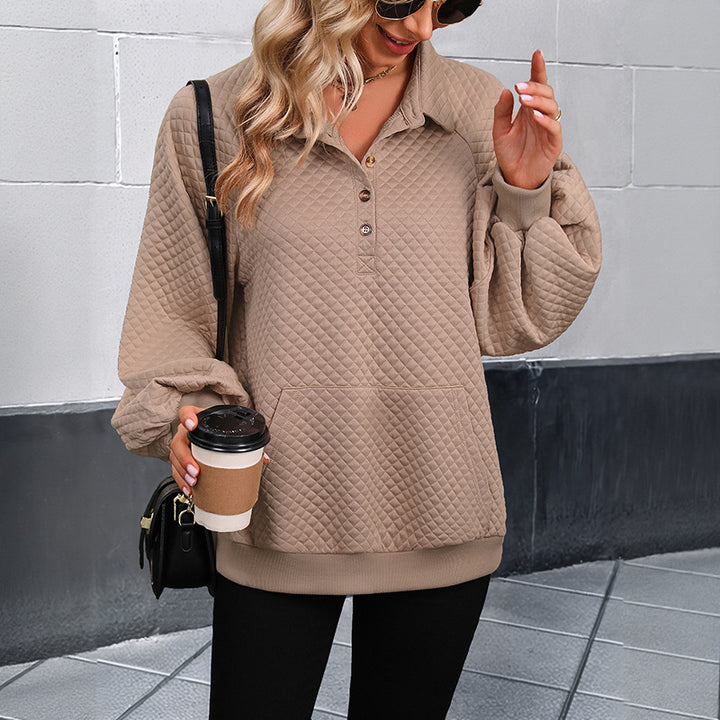 Damen lässiger Pullover mit Knopfleiste und strukturiertem Design Drune