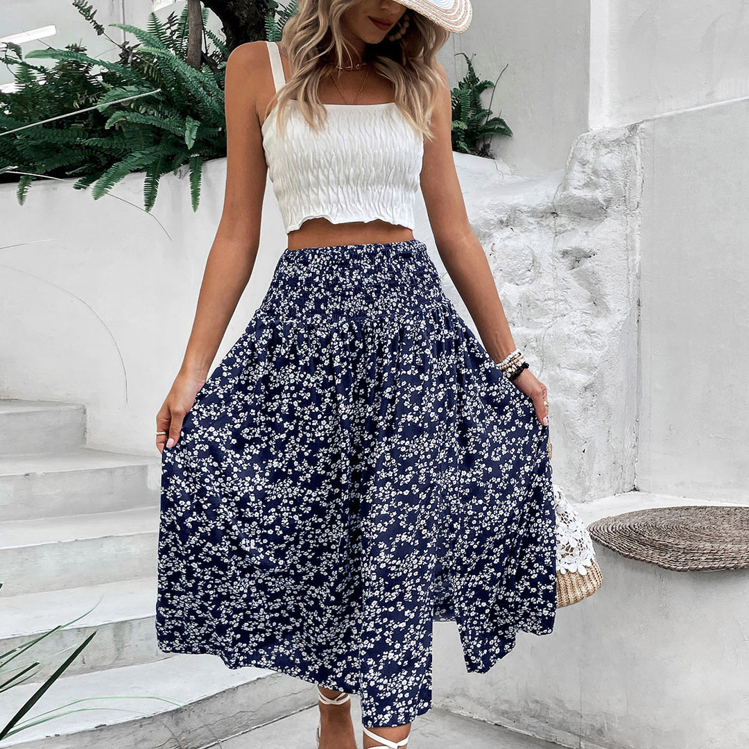 Damen Maxikleid mit floralem Design und elastischem Bund Drune