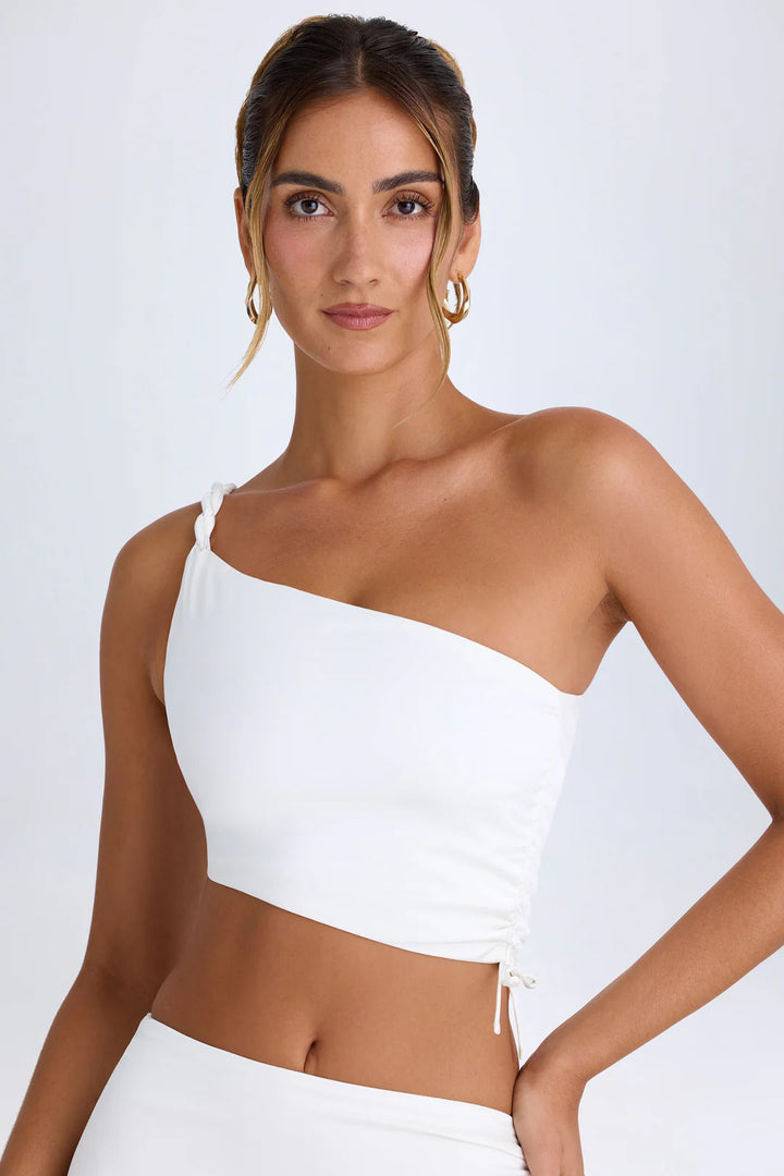 Damen Einseitiges Crop-Top mit Raffung und dekorativem Knoten Drune