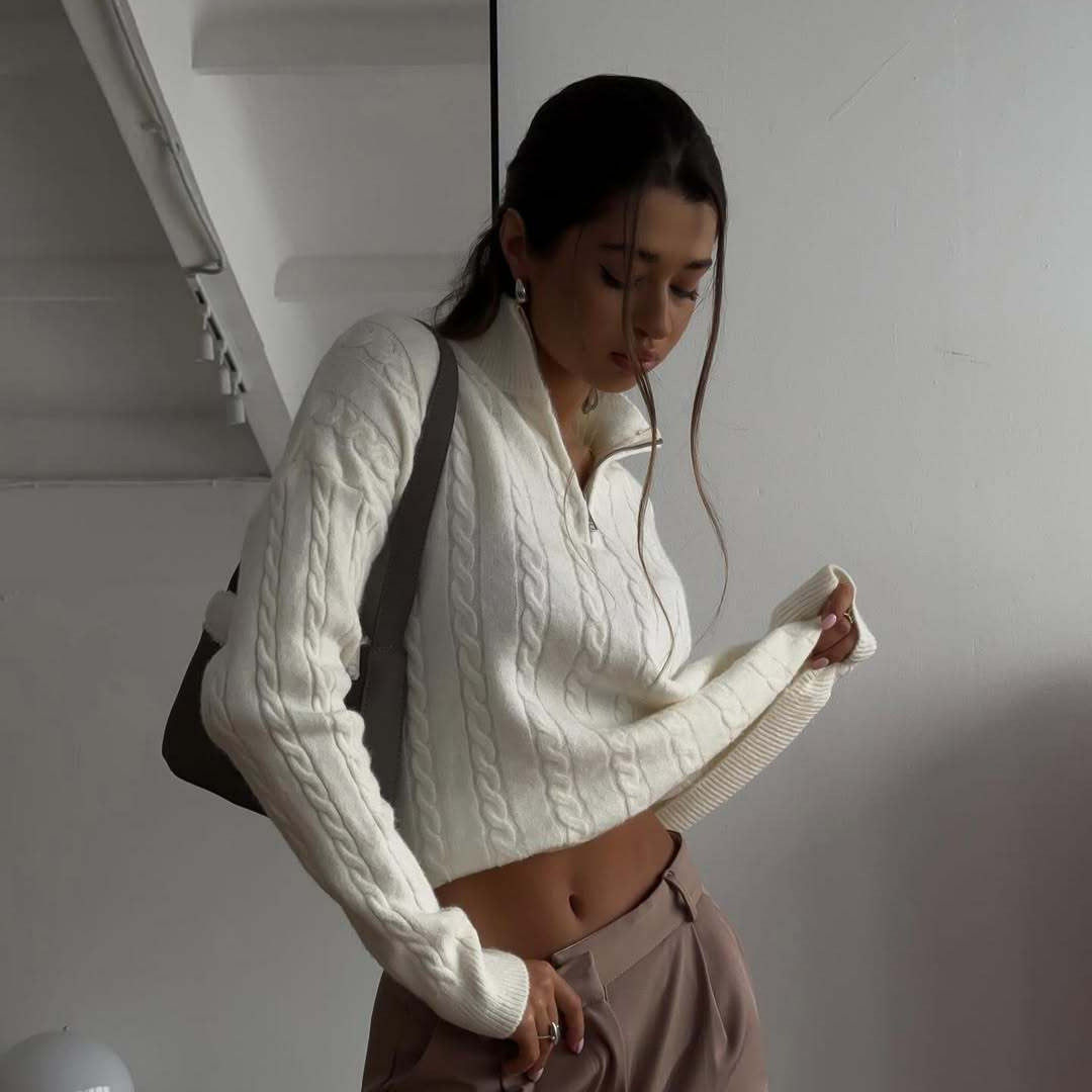 Damen eleganter Strickpullover mit hochgeschlossenem Kragen Drune