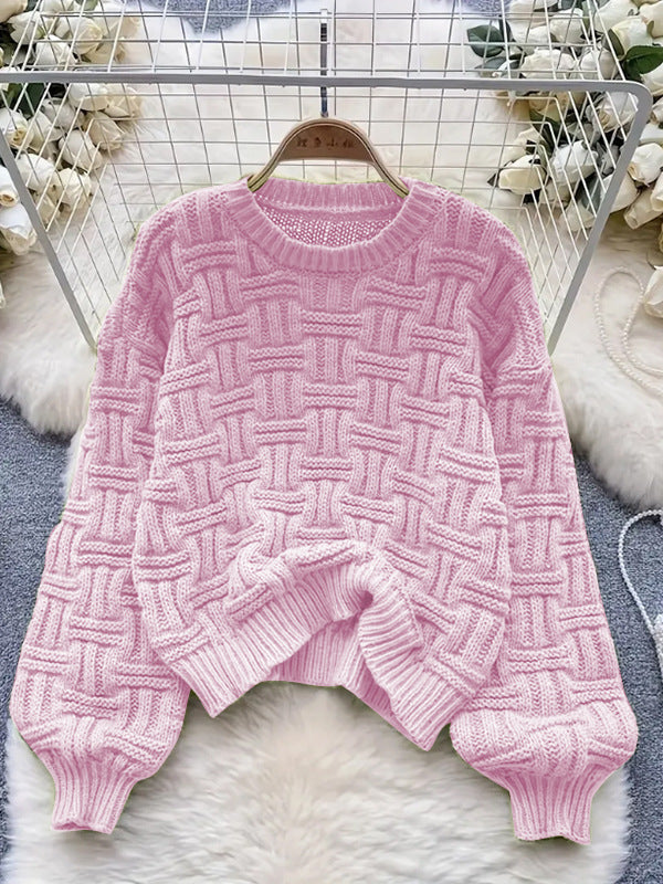 Damen Grobstrickpullover mit strukturiertem Muster und weitem Rundhalsausschnitt Drune