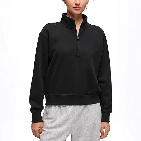 Damen sportlicher Fleece-Pullover mit Stehkragen Drune